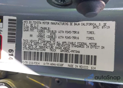 2019 Toyota Tacoma Sr V6 z USA, uszkodzony, nr VIN 3TMCZ5AN7KM273348